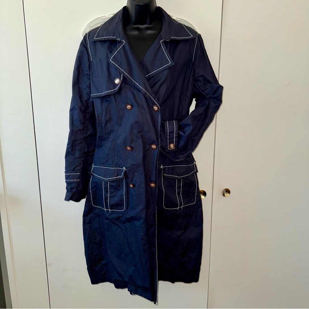TravelSmith Navy Trench Coat with Contrast Stitching